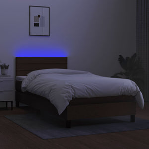Κρεβάτι Boxspring με Στρώμα & LED Σκ.Καφέ 80x200 εκ. Υφασμάτινο