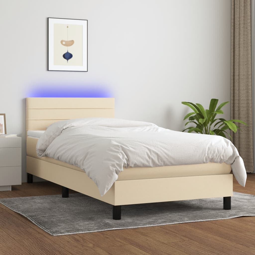 Κρεβάτι Boxspring με Στρώμα & LED Κρεμ 80x200 εκ. Υφασμάτινο