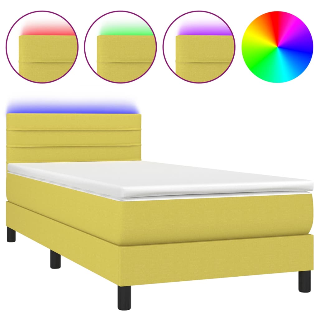 Κρεβάτι Boxspring με Στρώμα & LED Πράσινο 80x200 εκ. Υφασμάτινο