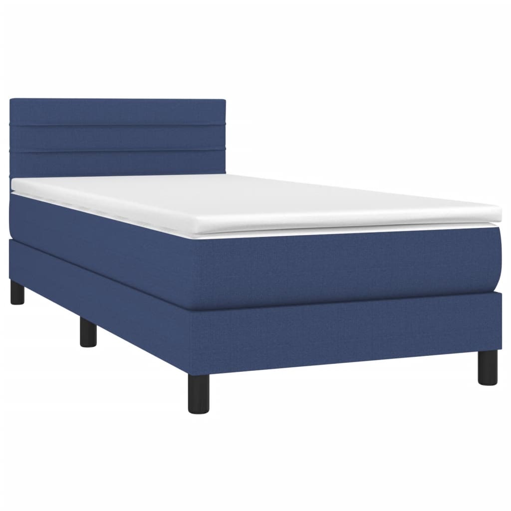 Κρεβάτι Boxspring με Στρώμα & LED Μπλε 90x190 εκ. Υφασμάτινο