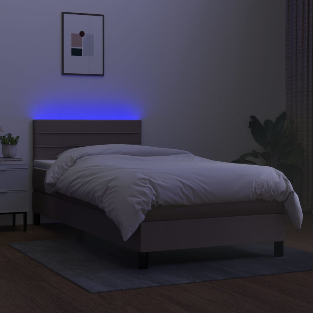 Κρεβάτι Boxspring με Στρώμα & LED Taupe 100x200 εκ. Υφασμάτινο