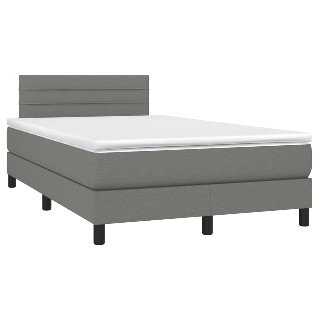 Κρεβάτι Boxspring με Στρώμα & LED Σκ.Γκρι 120x200 εκ Υφασμάτινο