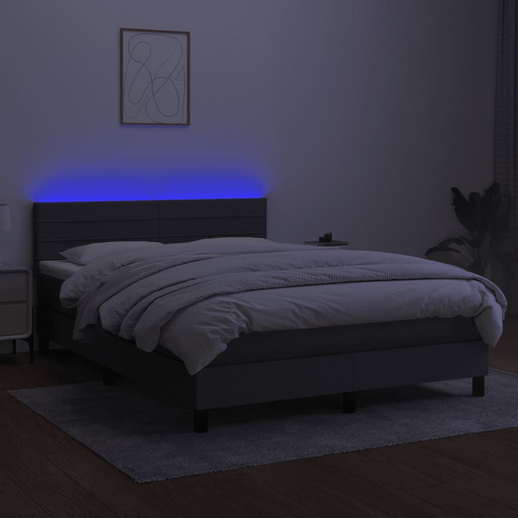 Κρεβάτι Boxspring με Στρώμα & LED Σκ.Γκρι 140x190 εκ Υφασμάτινο