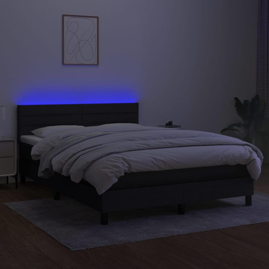 Κρεβάτι Boxspring με Στρώμα & LED Μαύρο 140x190 εκ. Υφασμάτινο