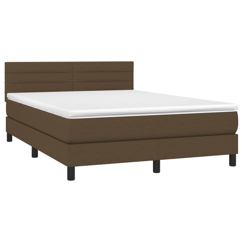 Κρεβάτι Boxspring με Στρώμα & LED Σκ.Καφέ 140x190 εκ Υφασμάτινο - Pakobazaar