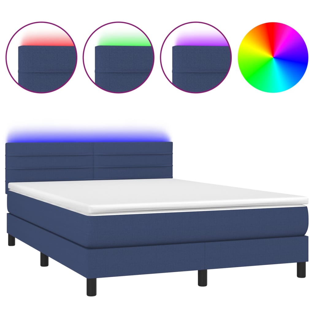 Κρεβάτι Boxspring με Στρώμα & LED Μπλε 140x190 εκ. Υφασμάτινο