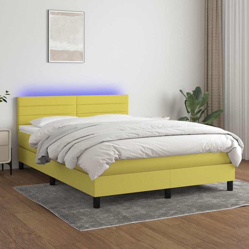 Κρεβάτι Boxspring με Στρώμα & LED Πράσινο 140x190 εκ Υφασμάτινο - Pakobazaar