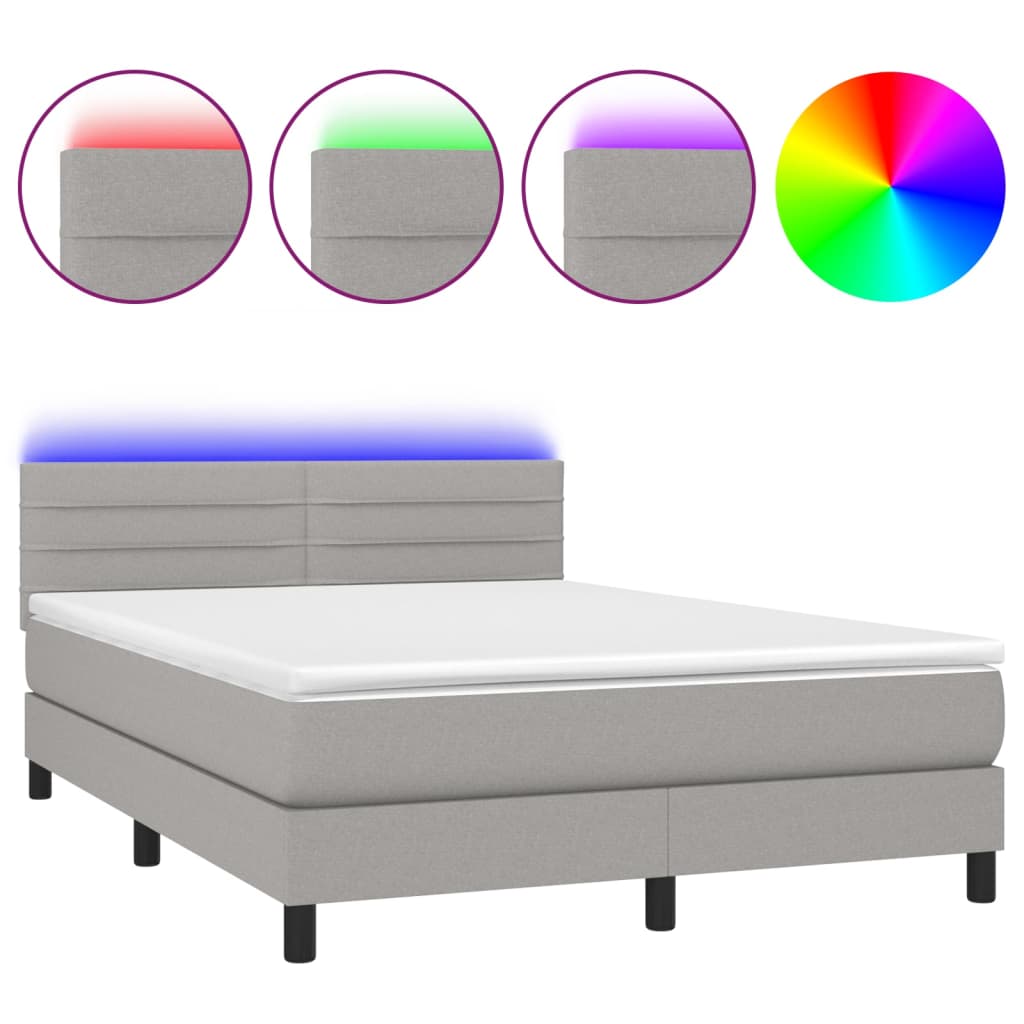 Κρεβάτι Boxspring με Στρώμα & LED Αν.Γκρι 140x200 εκ Υφασμάτινο