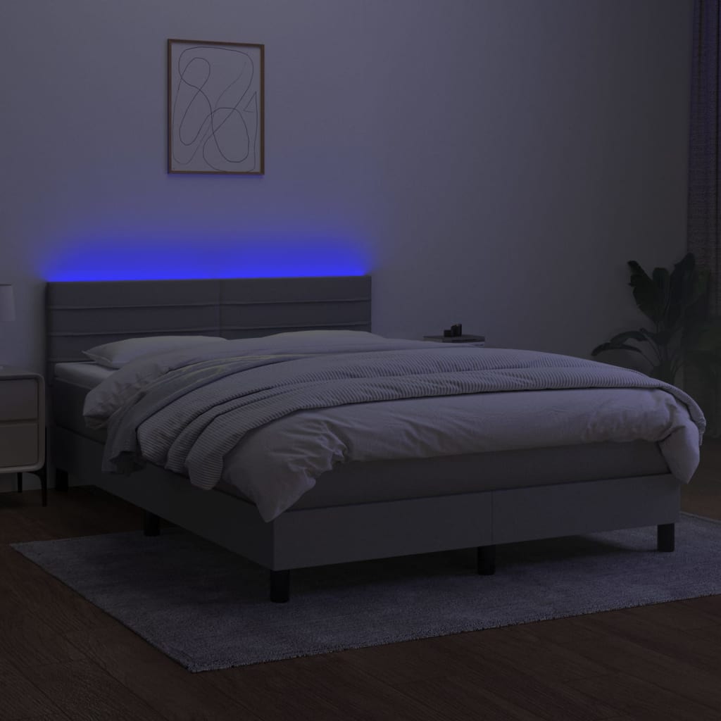 Κρεβάτι Boxspring με Στρώμα & LED Αν.Γκρι 140x200 εκ Υφασμάτινο