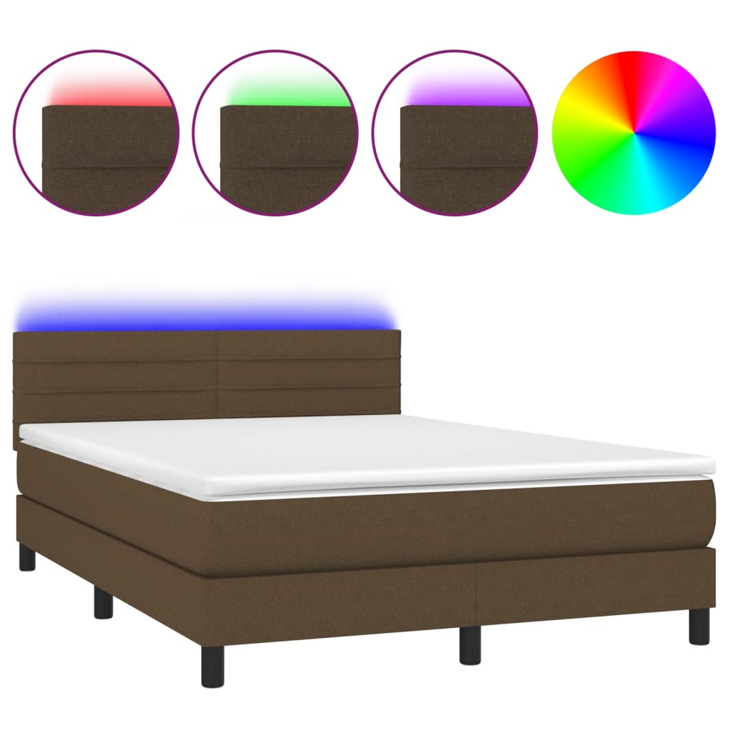 Κρεβάτι Boxspring με Στρώμα & LED Σκ.Καφέ 140x200 εκ Υφασμάτινο