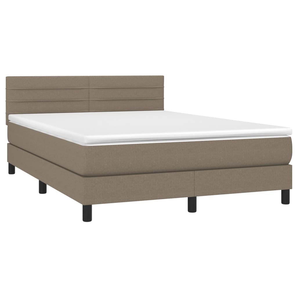 Κρεβάτι Boxspring με Στρώμα & LED Taupe 140x200 εκ. Υφασμάτινο