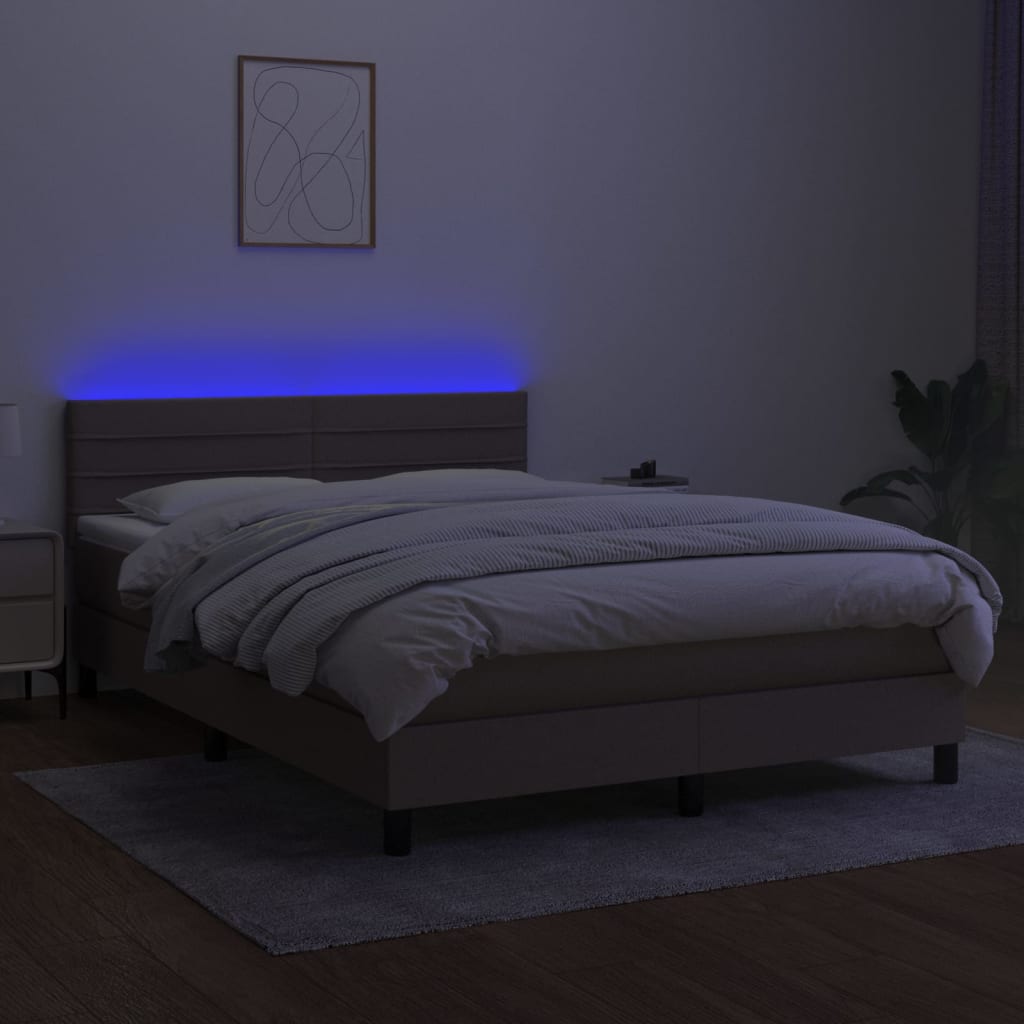 Κρεβάτι Boxspring με Στρώμα & LED Taupe 140x200 εκ. Υφασμάτινο