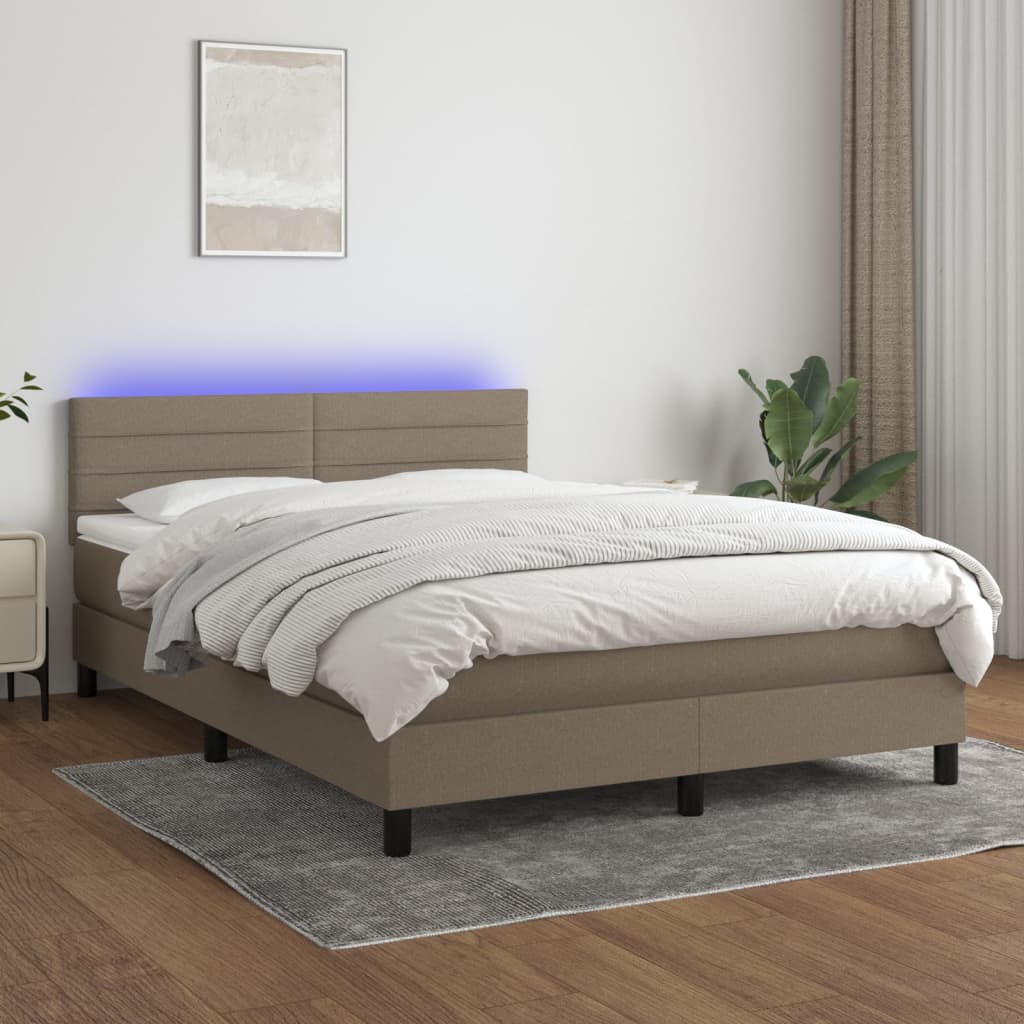 Κρεβάτι Boxspring με Στρώμα & LED Taupe 140x200 εκ. Υφασμάτινο