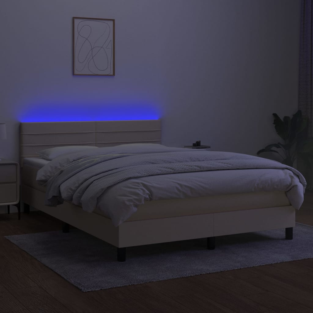 Κρεβάτι Boxspring με Στρώμα & LED Κρεμ 140x200 εκ. Υφασμάτινο