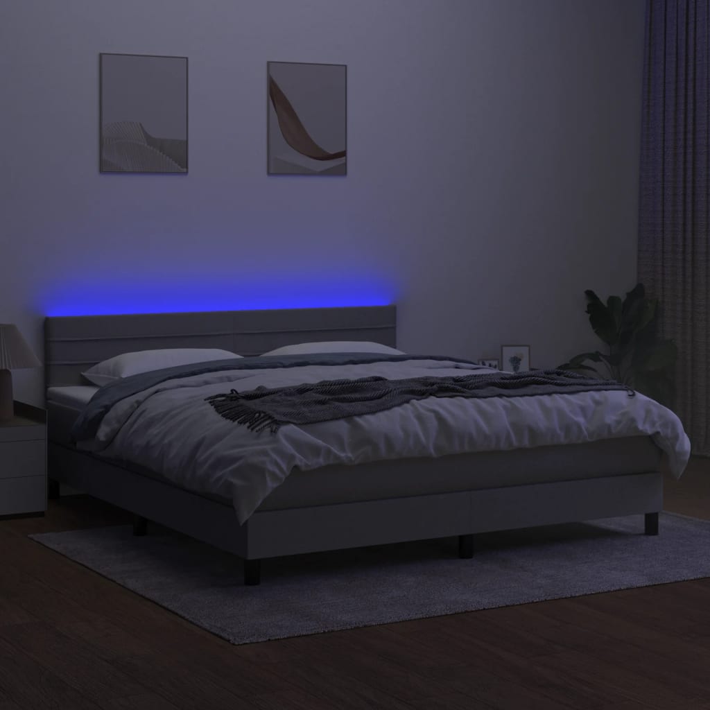 Κρεβάτι Boxspring με Στρώμα & LED Αν.Γκρι 160x200 εκ Υφασμάτινο