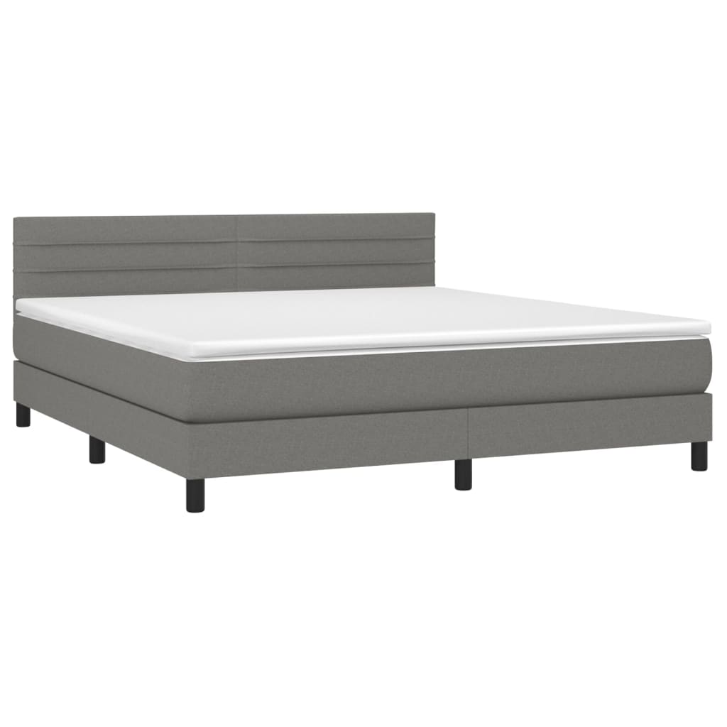 Κρεβάτι Boxspring με Στρώμα & LED Σκ.Γκρι 160x200 εκ Υφασμάτινο - Pakobazaar