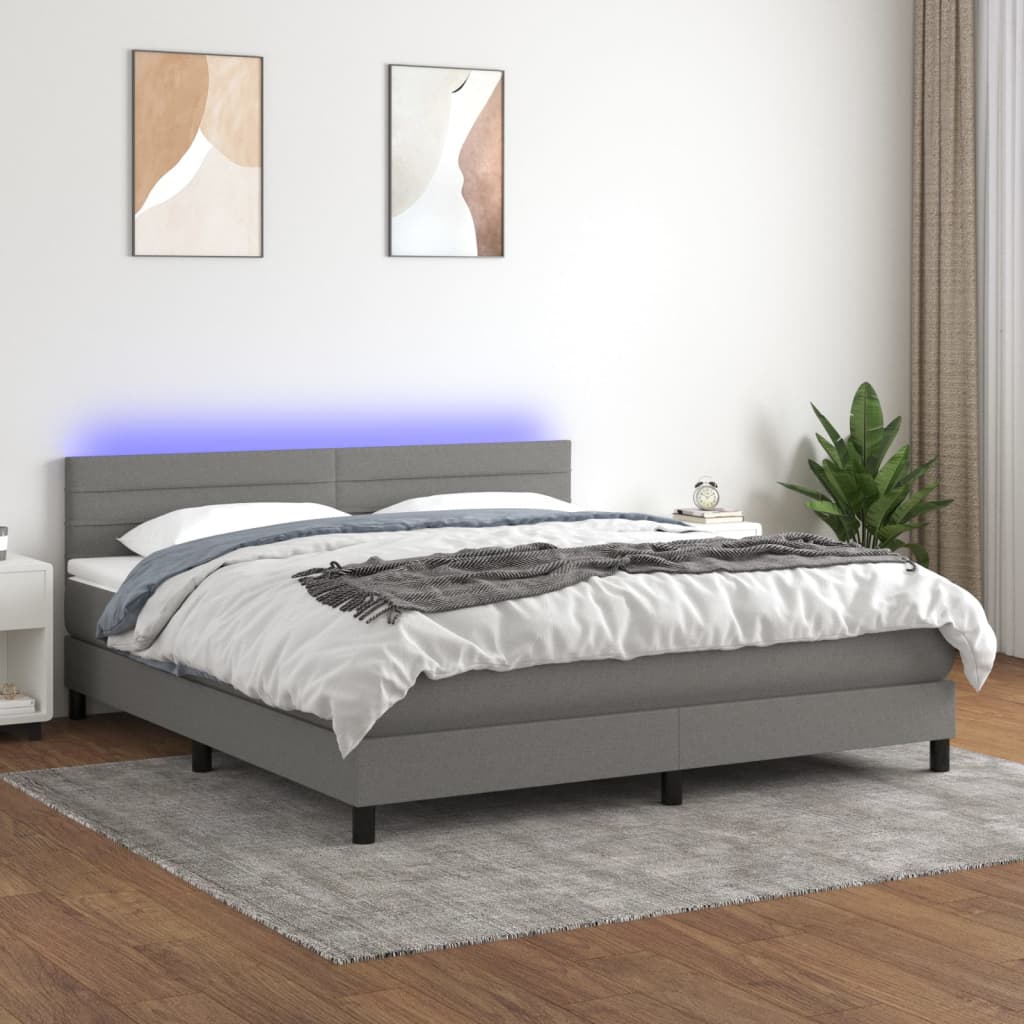 Κρεβάτι Boxspring με Στρώμα & LED Σκ.Γκρι 160x200 εκ Υφασμάτινο - Pakobazaar