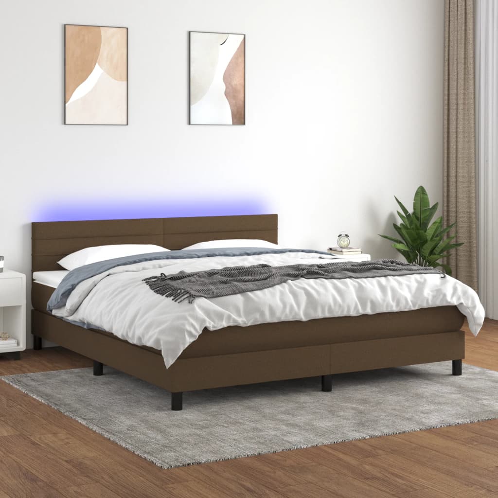 Κρεβάτι Boxspring με Στρώμα & LED Σκ.Καφέ 160x200 εκ Υφασμάτινο - Pakobazaar