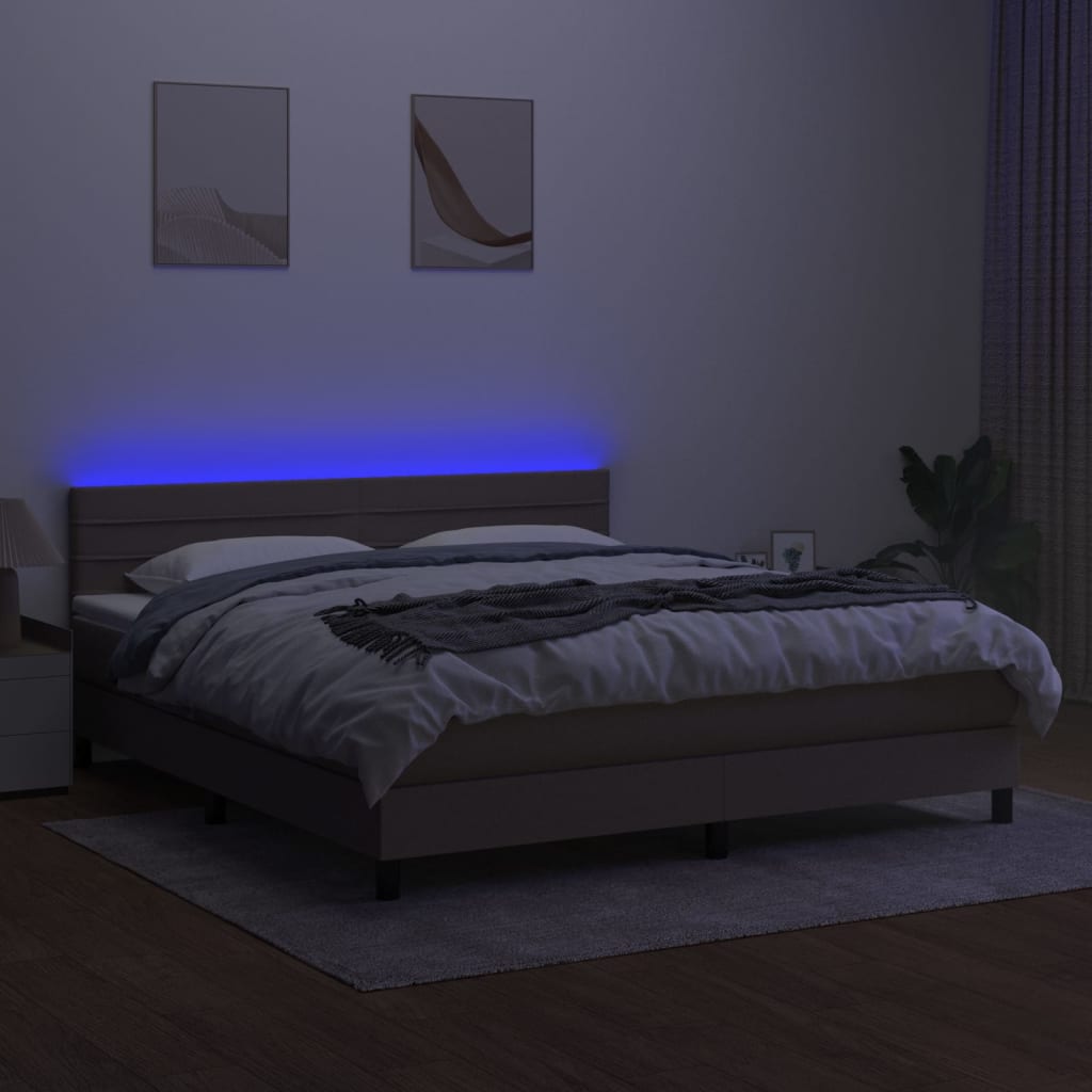 Κρεβάτι Boxspring με Στρώμα & LED Taupe 160x200 εκ. Υφασμάτινο