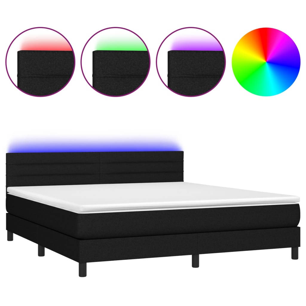 Κρεβάτι Boxspring με Στρώμα & LED Μαύρο 180x200 εκ. Υφασμάτινο