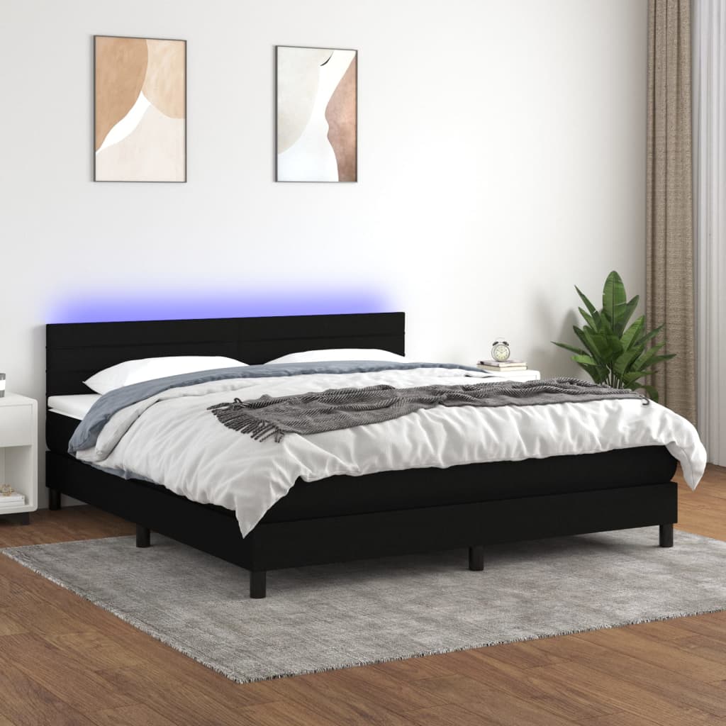 Κρεβάτι Boxspring με Στρώμα & LED Μαύρο 180x200 εκ. Υφασμάτινο