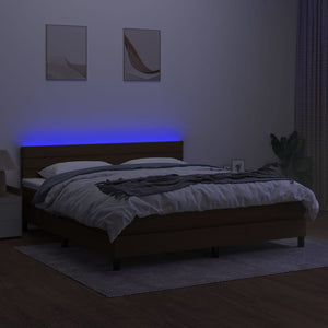 Κρεβάτι Boxspring με Στρώμα & LED Σκ.Καφέ 180x200εκ. Υφασμάτινο