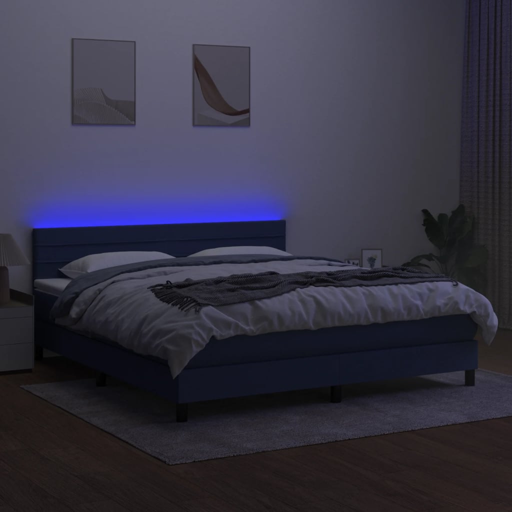 Κρεβάτι Boxspring με Στρώμα & LED Μπλε 180x200 εκ. Υφασμάτινο