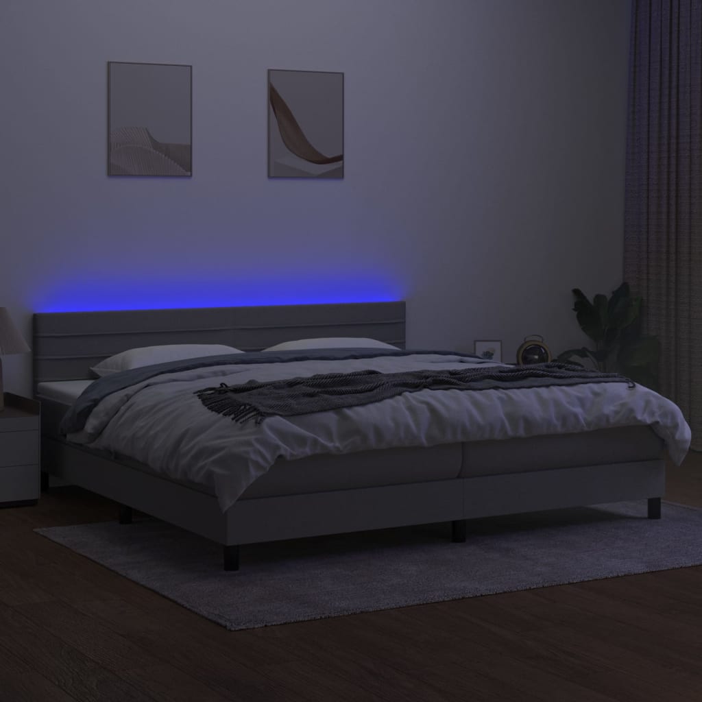 Κρεβάτι Boxspring με Στρώμα & LED Αν.Γκρι 200x200εκ. Υφασμάτινο - Pakobazaar