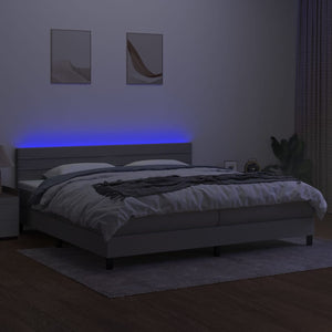 Κρεβάτι Boxspring με Στρώμα & LED Αν.Γκρι 200x200εκ. Υφασμάτινο - Pakobazaar