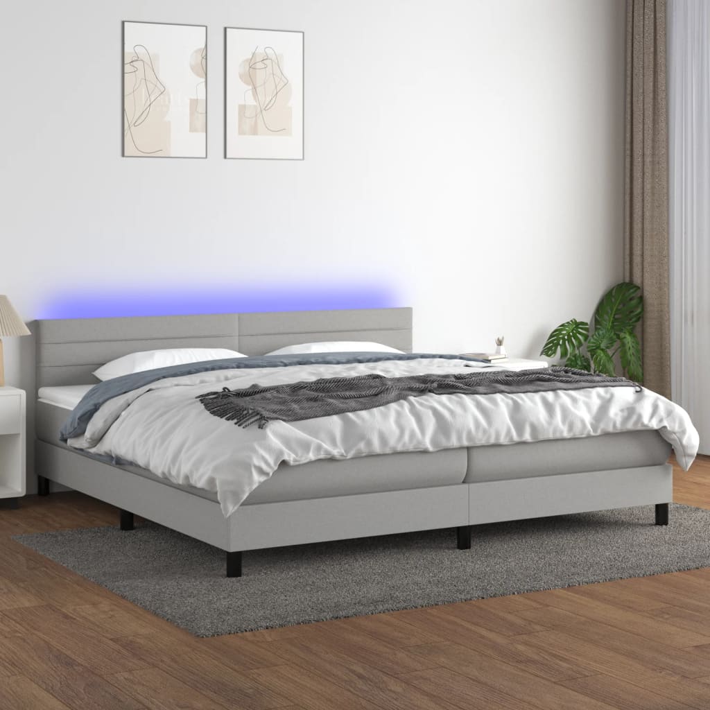 Κρεβάτι Boxspring με Στρώμα & LED Αν.Γκρι 200x200εκ. Υφασμάτινο - Pakobazaar
