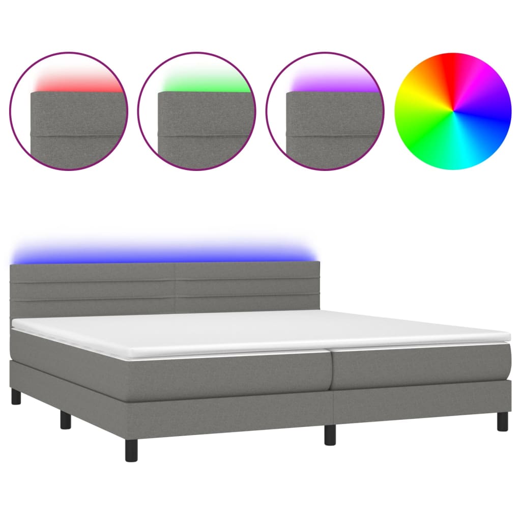 Κρεβάτι Boxspring με Στρώμα & LED Σκ.Γκρι 200x200εκ. Υφασμάτινο - Pakobazaar