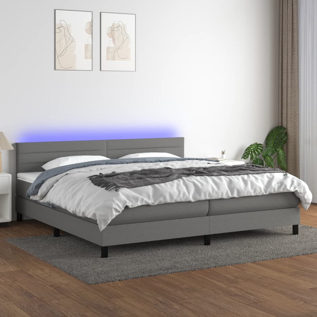 Κρεβάτι Boxspring με Στρώμα & LED Σκ.Γκρι 200x200εκ. Υφασμάτινο - Pakobazaar