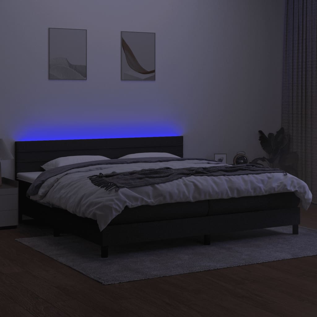 Κρεβάτι Boxspring με Στρώμα & LED Μαύρο 200x200 εκ. Υφασμάτινο
