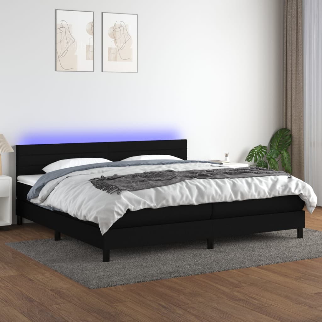 Κρεβάτι Boxspring με Στρώμα & LED Μαύρο 200x200 εκ. Υφασμάτινο