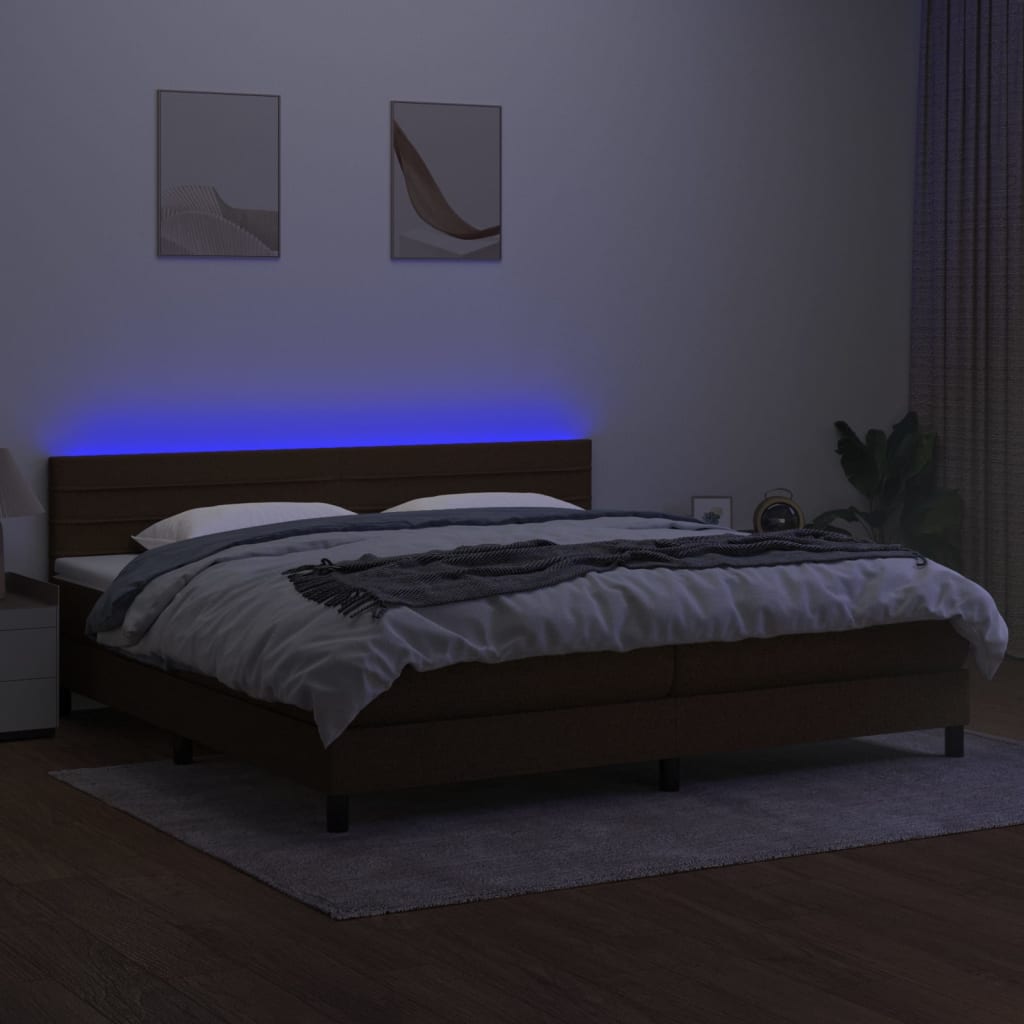 Κρεβάτι Boxspring με Στρώμα & LED Σκ.Καφέ 200x200 εκ Υφασμάτινο
