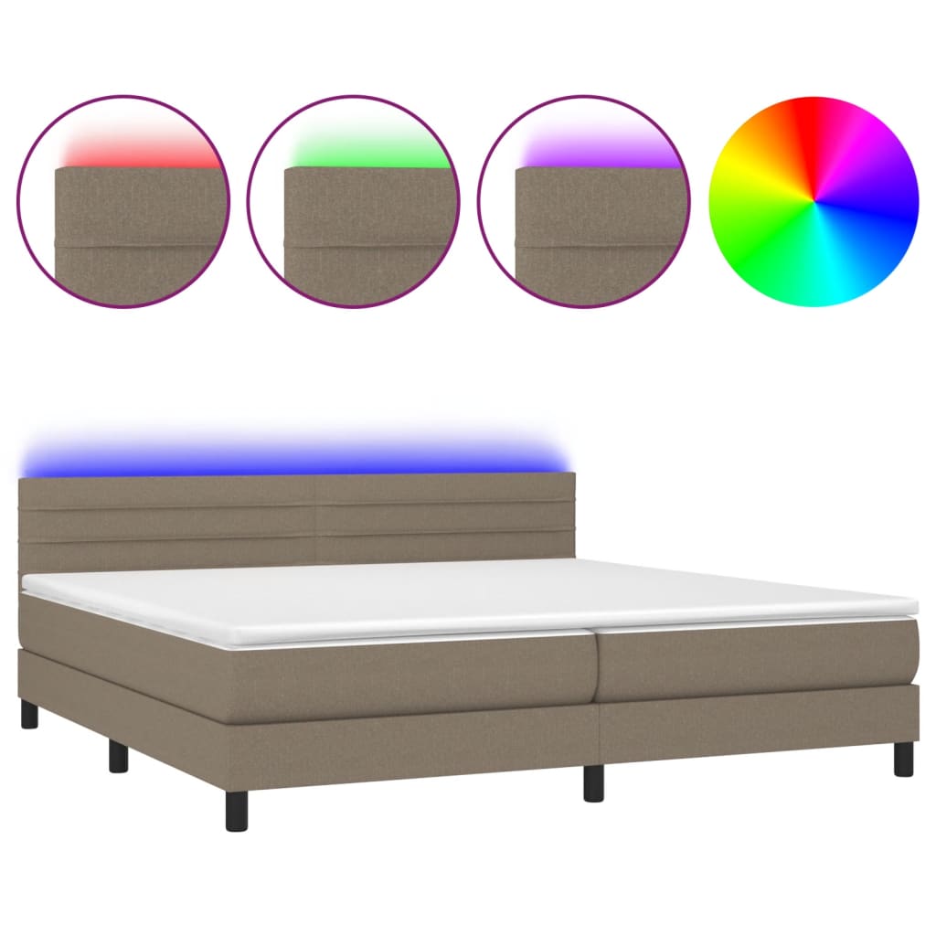 Κρεβάτι Boxspring με Στρώμα & LED Taupe 200x200 εκ. Υφασμάτινο