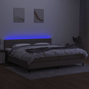 Κρεβάτι Boxspring με Στρώμα & LED Taupe 200x200 εκ. Υφασμάτινο