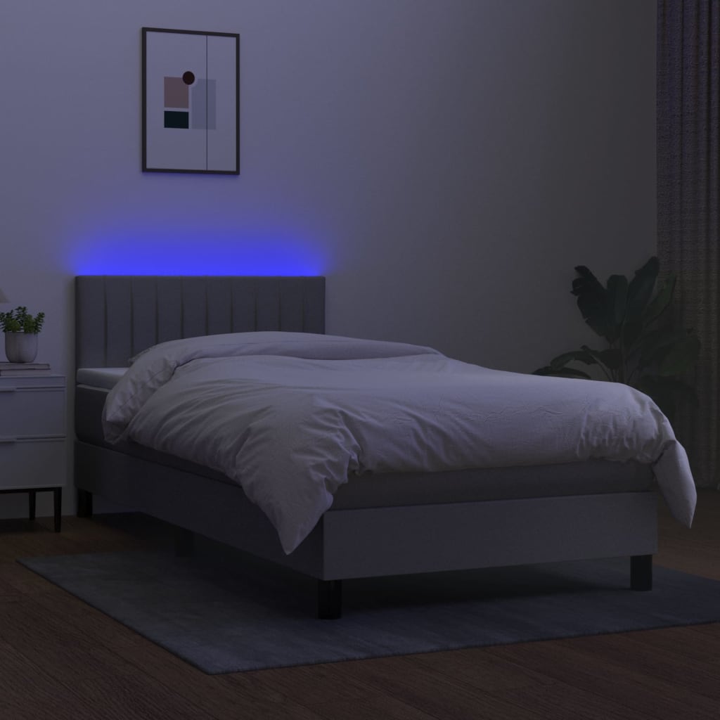 Κρεβάτι Boxspring με Στρώμα & LED Αν.Γκρι 80x200 εκ. Υφασμάτινο