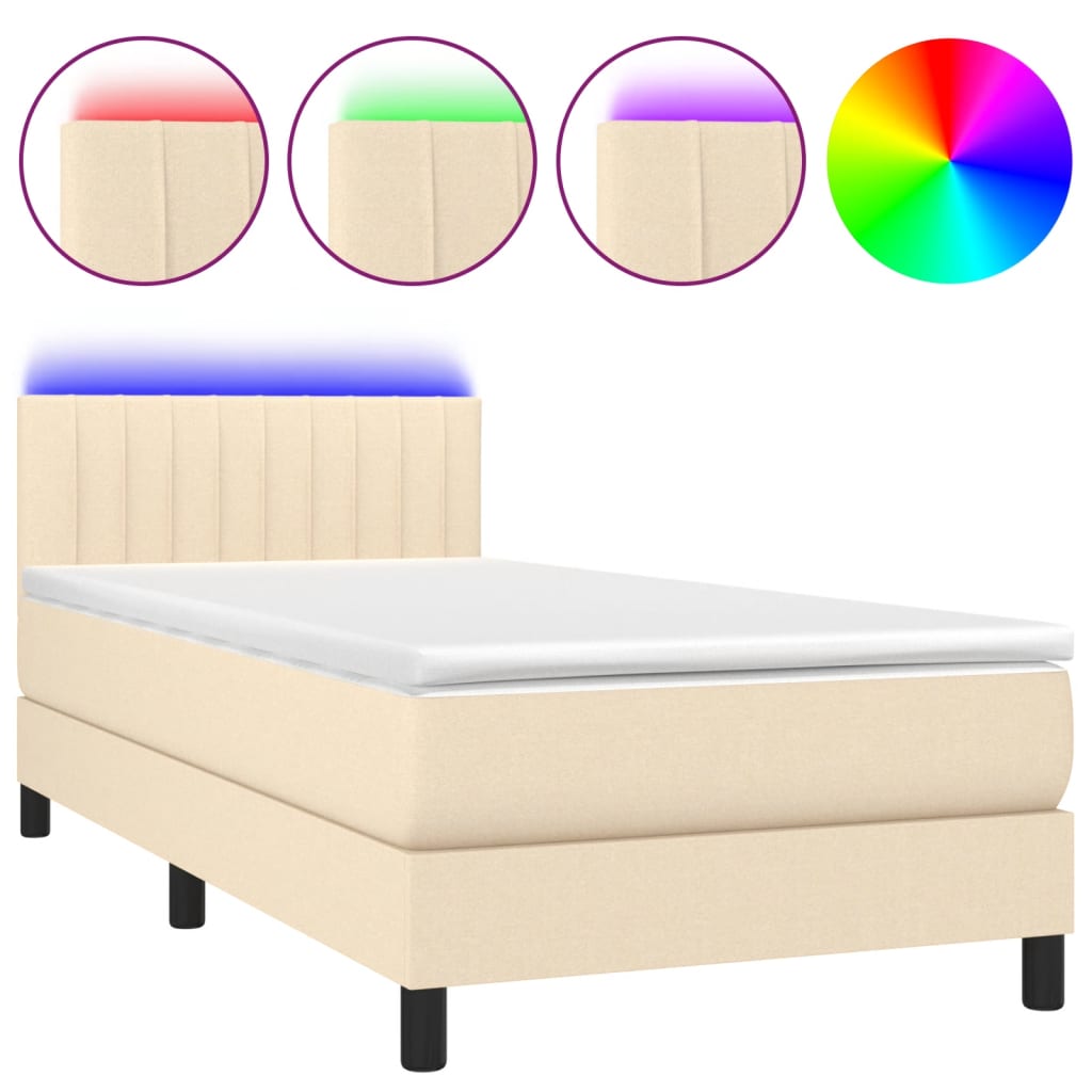Κρεβάτι Boxspring με Στρώμα & LED Κρεμ 80x200 εκ. Υφασμάτινο