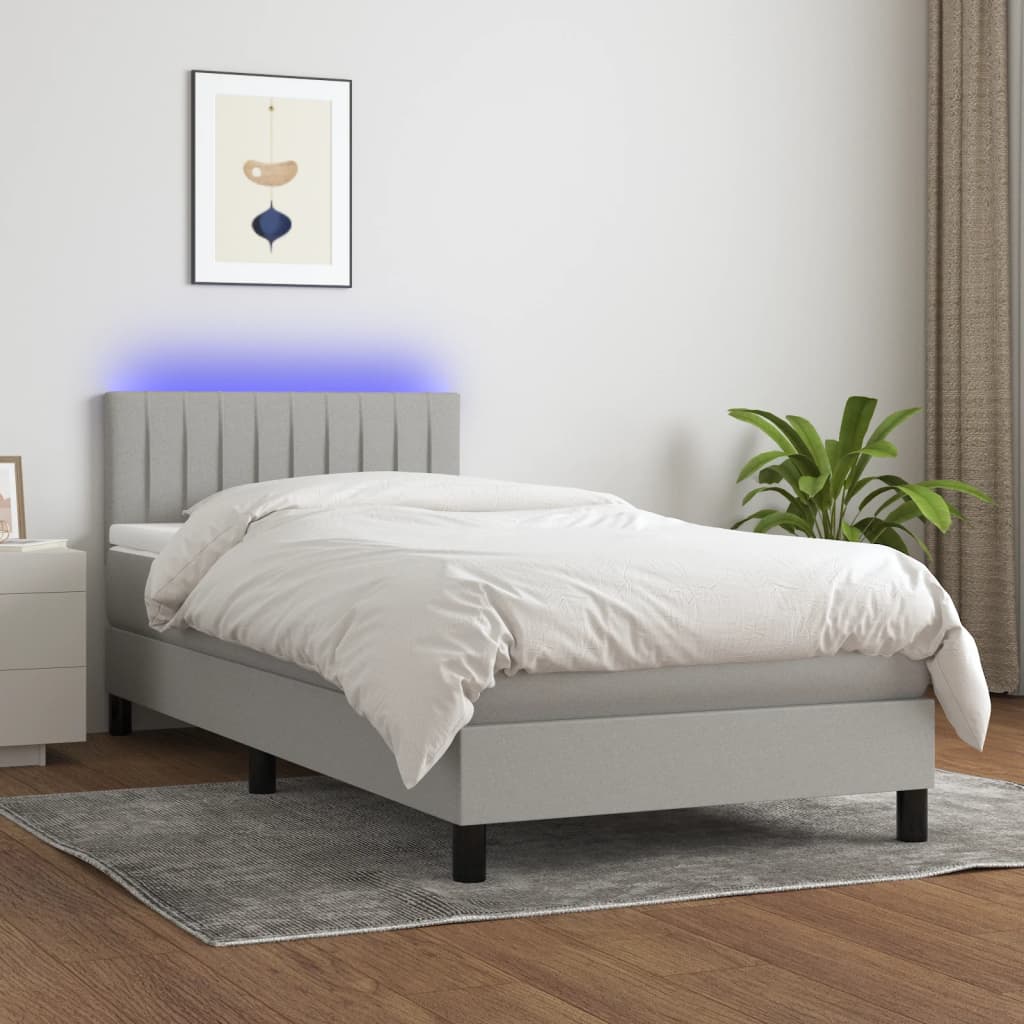 Κρεβάτι Boxspring με Στρώμα & LED Αν.Γκρι 90x190 εκ. Υφασμάτινο