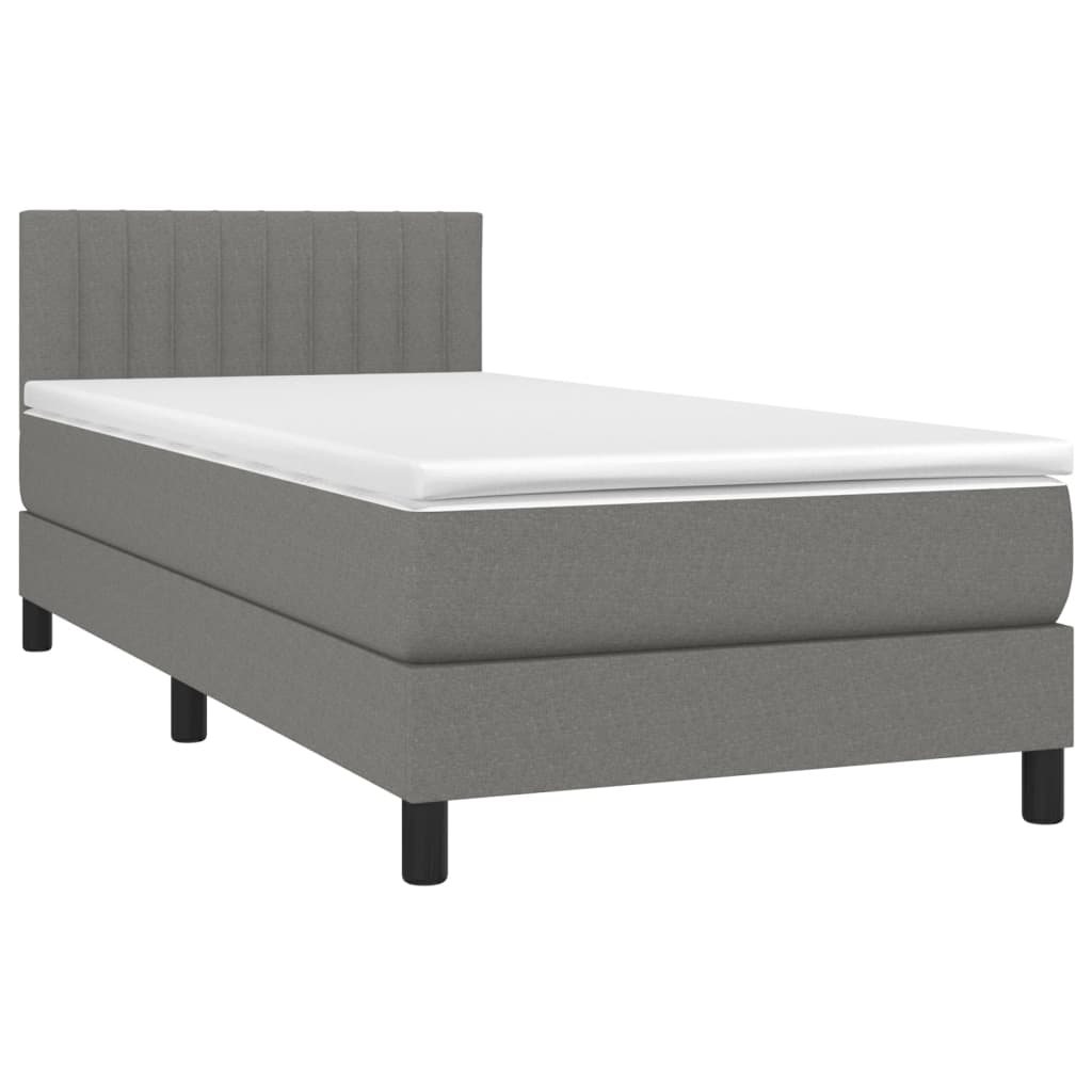 Κρεβάτι Boxspring με Στρώμα & LED Σκ.Γκρι 90x190 εκ. Υφασμάτινο - Pakobazaar