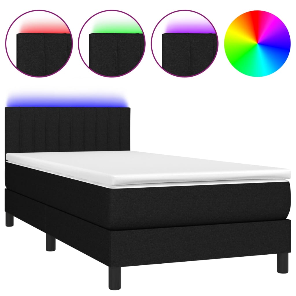 Κρεβάτι Boxspring με Στρώμα & LED Μαύρο 90x190 εκ. Υφασμάτινο