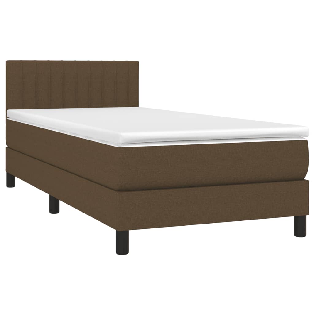 Κρεβάτι Boxspring με Στρώμα & LED Σκ.Καφέ 90x200 εκ. Υφασμάτινο