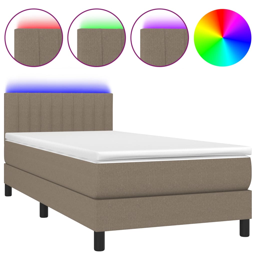 Κρεβάτι Boxspring με Στρώμα & LED Taupe 90x200 εκ. Υφασμάτινο