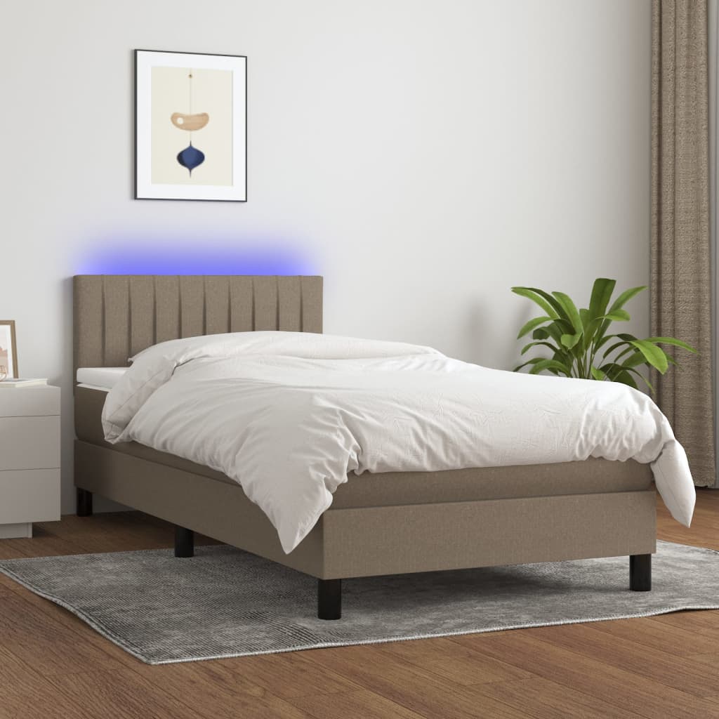 Κρεβάτι Boxspring με Στρώμα & LED Taupe 90x200 εκ. Υφασμάτινο