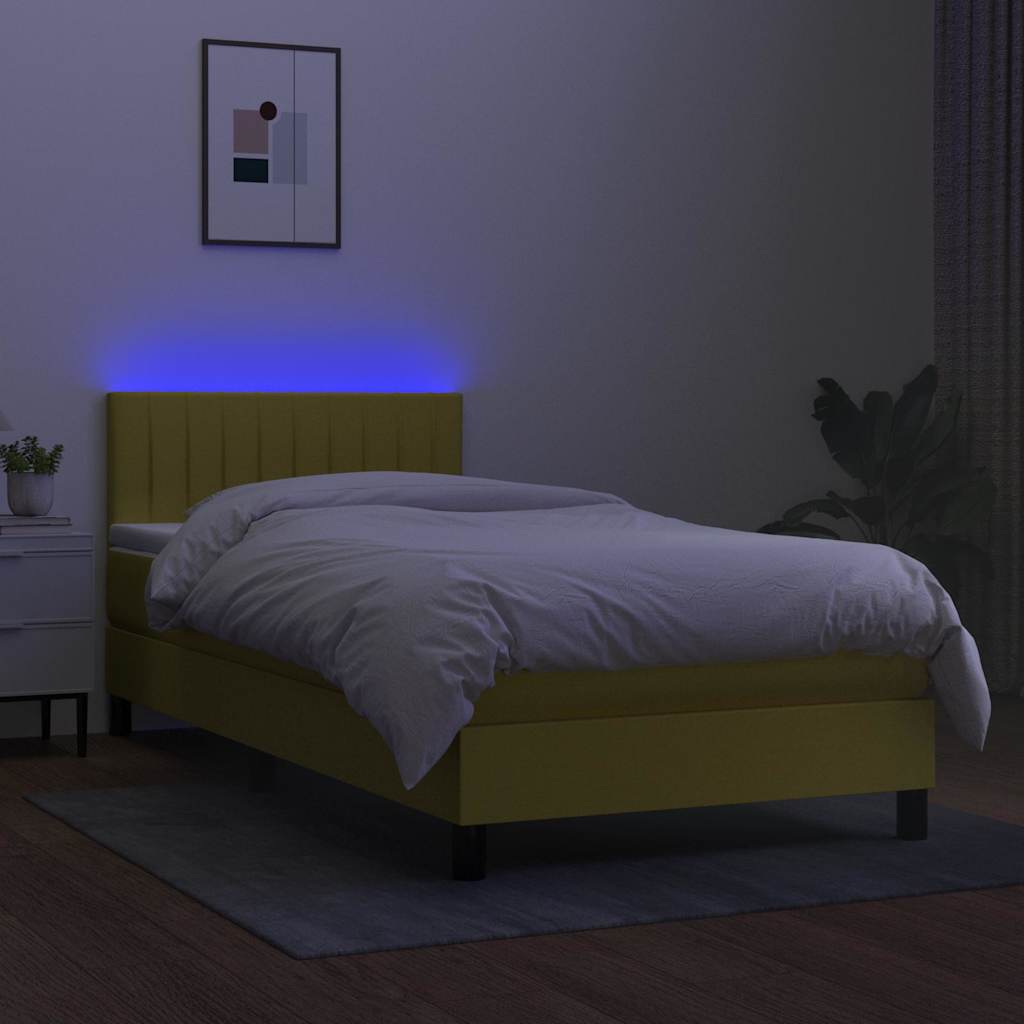 Κρεβάτι Boxspring με Στρώμα & LED Πράσινο 90x200 εκ. Υφασμάτινο
