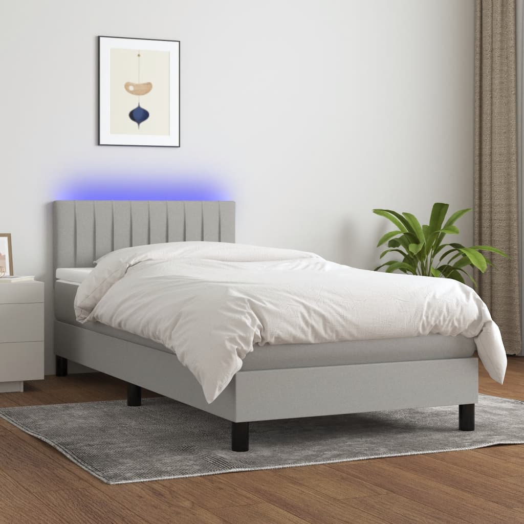 Κρεβάτι Boxspring με Στρώμα & LED Αν.Γκρι 100x200 εκ Υφασμάτινο