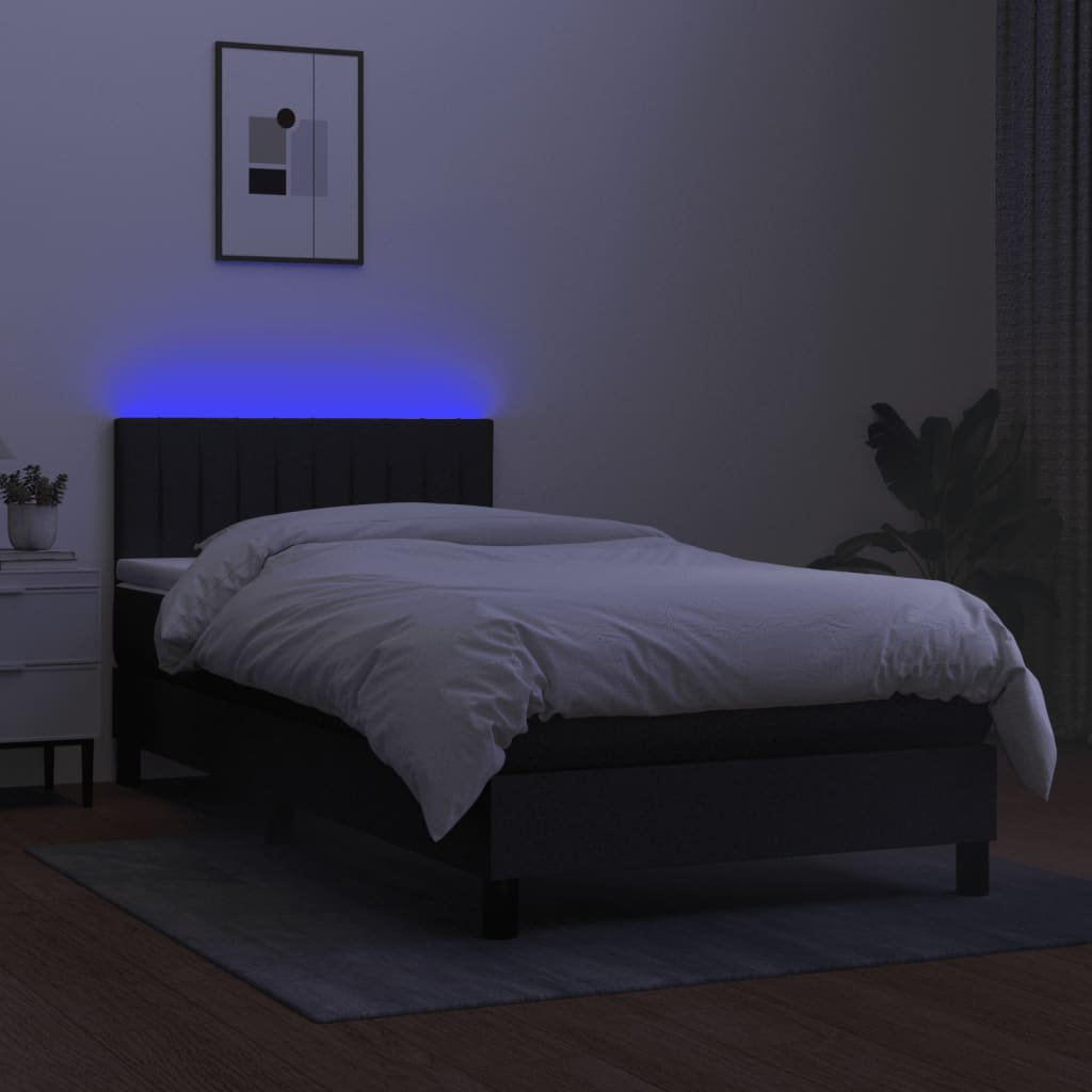 Κρεβάτι Boxspring με Στρώμα & LED Μαύρο 100x200 εκ. Υφασμάτινο