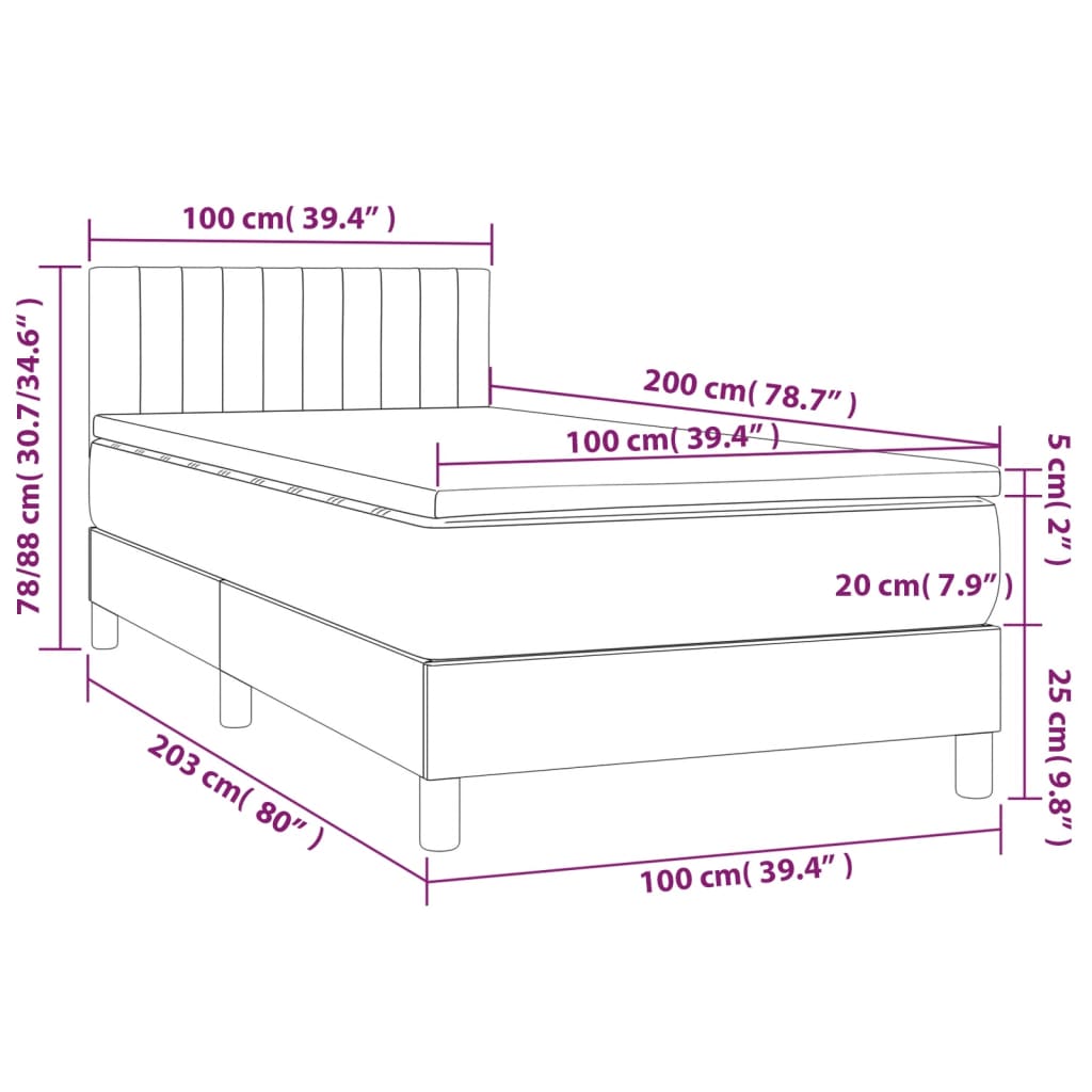 Κρεβάτι Boxspring με Στρώμα & LED Μαύρο 100x200 εκ. Υφασμάτινο