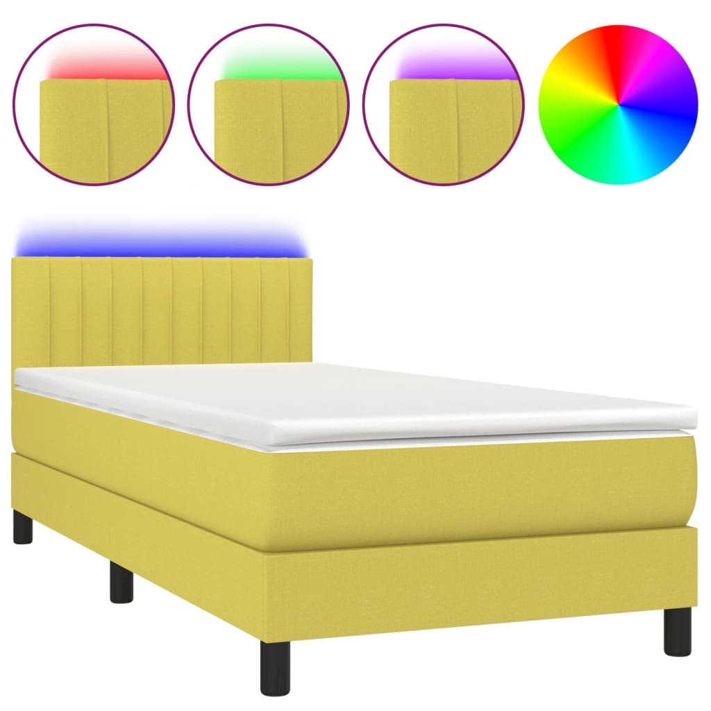 Κρεβάτι Boxspring με Στρώμα & LED Πράσινο 100x200 εκ Υφασμάτινο - Pakobazaar
